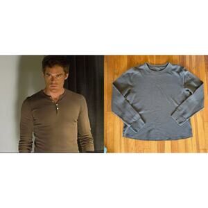 Dexter Kill Shirt - Large - Light Brown, Thermal Henley Waffle Knit, Base Layer